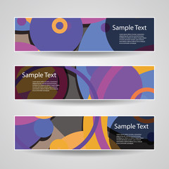 Sticker - Colorful Vector Set of Three Header Designs with Dots, CIrcles, Rings