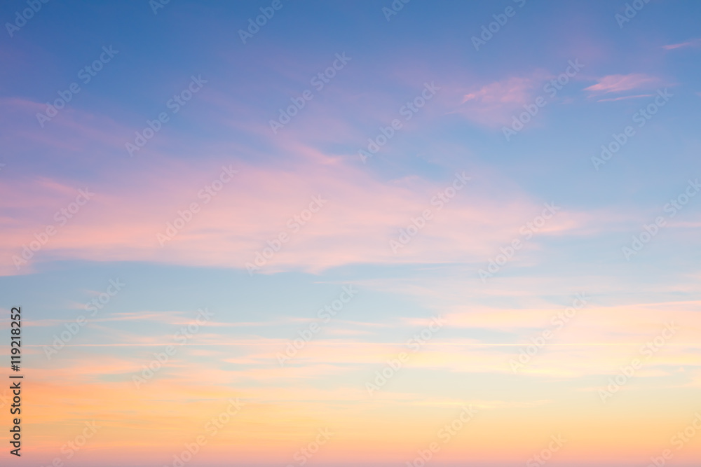 Background of sunrise sky with gentle colors of soft clouds - obrazy, fototapety, plakaty 