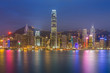 Hong Kong city lights nigh view waterfront, cityscape background