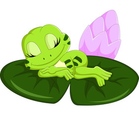 Wall Mural - Cute frog sleeping  cartoon