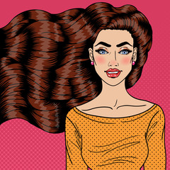 Wall Mural - Beautiful Young Woman with Luxury Health Long Hair. Pop Art Vector illustration