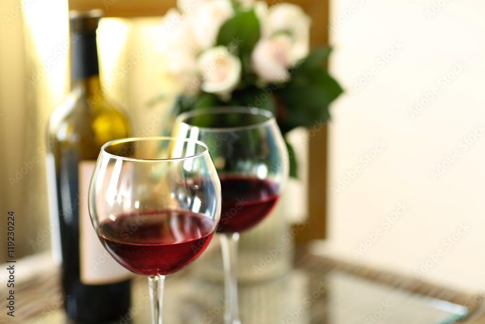Composition of romantic dinner with wine