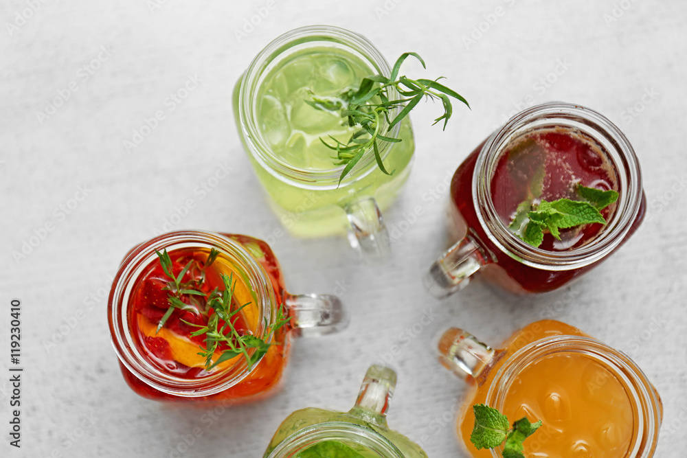 Different cocktails on light background