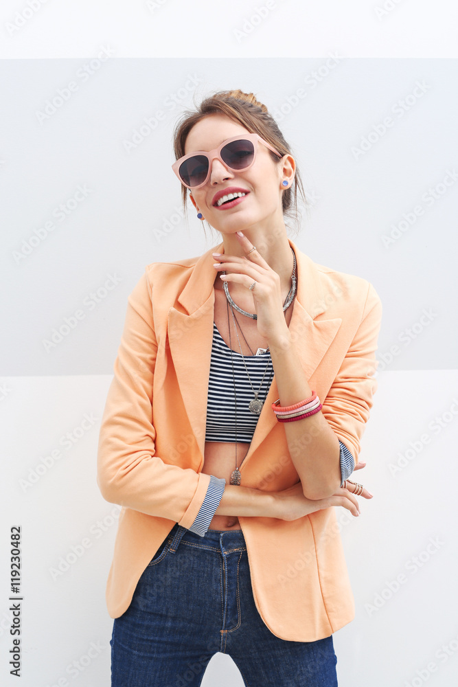 Beautiful girl on light background