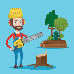 Canvas Print - Lumberjack with chainsaw vector illustration.