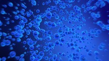 Blue Abstract Background. Bubbles, Molecula, Balls Motion Background.