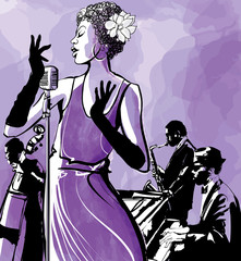 Wall Mural - Jazz singer with saxophone, double bass and piano