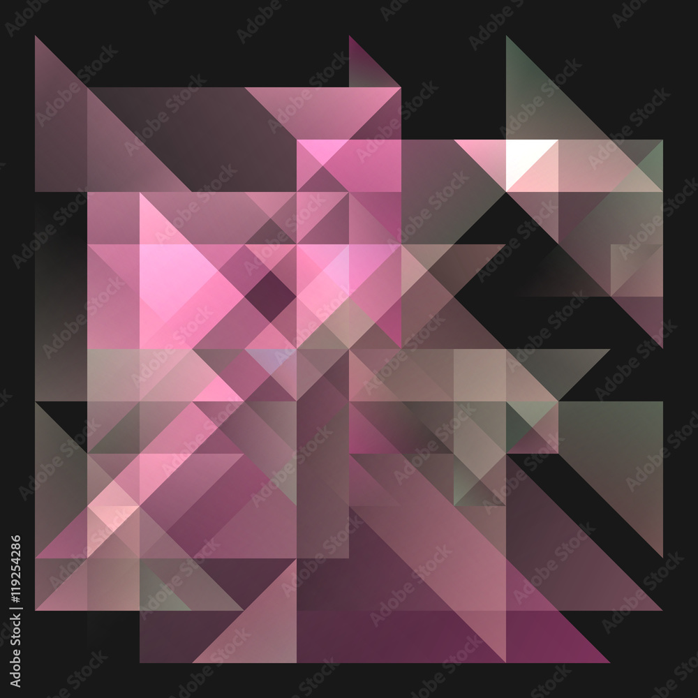 Abstract 2D geometric purple and pink background with triangles in ...