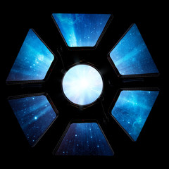 Wall Mural - earth and star in spaceship window porthole. elements of this image furnished by nasa