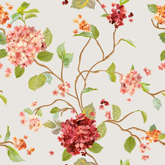 Wall Mural - Vintage Flowers - Floral Hortensia Background - Seamless Pattern