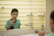 © wckiw - Little Boy brushing Teeth looking on the mirror