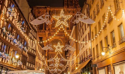 Wall Mural - Christmas market lights in Strasbourg, France