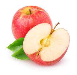 Isolated cut red apple over white background with clipping path