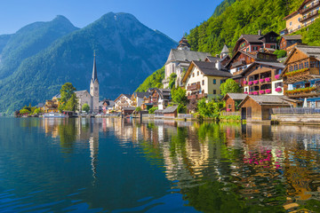 Wall Mural - Hallstatt mountain village in the Alps, Salzkammergut, Austria