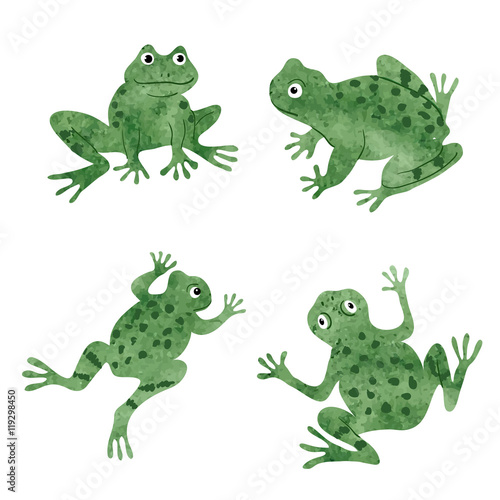 Set of cute watercolor frog...