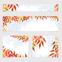 set of vector banners with red and orange autumn leaves. autumn nature background
