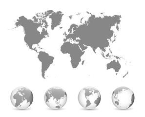 Wall Mural - World Map and Globe Detail Vector Illustration, EPS 10