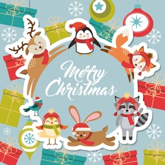 cute animal merry christmas isolated icon