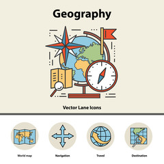 modern color thin line concept of geography for school, university and training.