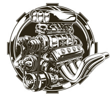 Cool Detailed Hot Road Engine With Skull Tattoo