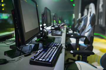 Few computer PC on desk tournament