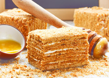 Slice of layered honey cake
