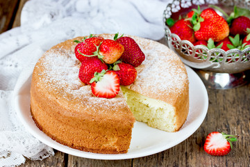 Italian sponge cake pan di spagna with strawberry