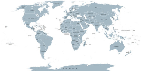 Wall Mural - world political map. detailed map of the world with shorelines, national borders and country names. 
