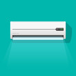 Air conditioner vector illustration isolated on green color background, flat simple air conditioning unit blowing