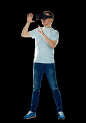 Wall Mural - happy man in virtual reality headset or 3d glasses