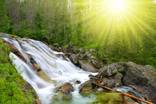 Waterfalls At Stream Studeny Potok In High Tatras Mountains ,Western Carpathians, Slovakia