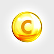 Vitamin C gold icon. Ascorbic acid pill capsule
