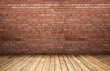 Red brick wall and wooden floor