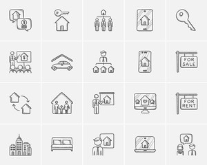 Poster - Real estate sketch icon set.