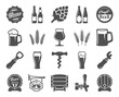 beer, brewing, ingredients, consumer culture. set of black icons