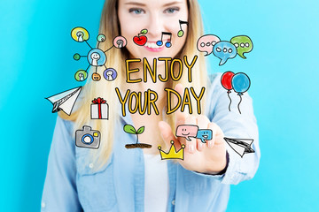 Wall Mural - Enjoy Your Day concept with young woman