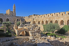 The Jerusalem Citadel Or Tower Of David, With The Archaeological Finds In Its Courtyard And The Ottoman Minaret, As It Appears Today