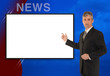 © Michael O'Keene - TV newscaster reporting w blank screen