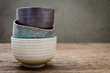 Empty bowl on rustic wood, Japanese handmade ceramic bowl,  ceramic texture