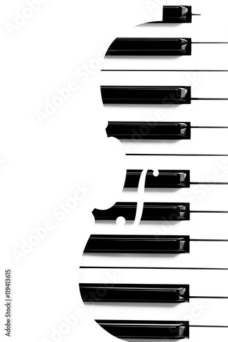 Dekoracja na wymiar  klawisze-fortepianu-w-ksztalcie-skrzypiec-i-miejsce-na-kopie-po-lewej-stronie-na-tlo-muzyczne