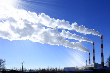 Hydroelectric power plant in winter