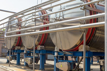 Stainless Steel Vessels For Production Of Wine In Modern Winery
