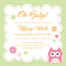 Baby Shower Invitation With Cute Flower And Owl