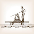 Railway draisine sketch style vector illustration