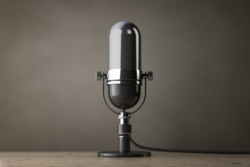 Poster - Old Style Photo. Vintage Silver Microphone. 3d Rendering