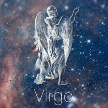 Astrological Zodiac Sign - Virgo. Vintage Astrological Drawing. Galaxy Sky On The Background. Can Be Used For Horoscopes. Elements Of This Image Furnished By NASA.