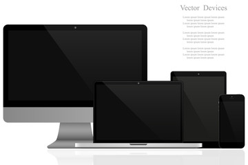 Wall Mural - set of realistic computer monitors, laptops, tablets and mobile phones. electronic gadgets, isolated