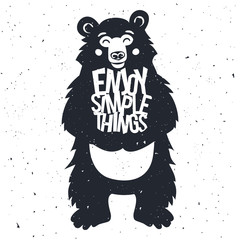 cute vector typography poster with bear holding text 