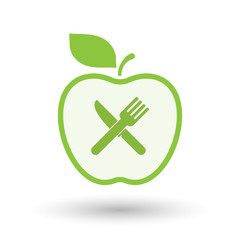 Canvas Print - Isolated  line art  apple icon with a knife and a fork