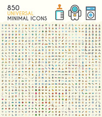 Wall Mural - set of 850 minimalistic colored solid icons. isolated vector elements.